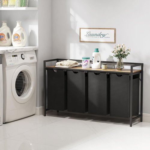 Lifewit Laundry Hamper - 4-Section Organizer with Large Top Shelf & Removable Bags - Black