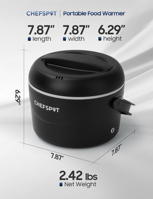 CHEFSPOT Electric Lunch Box, 37oz Portable Food Warmer with 12V/24V Car & 120V Home Plugs, Spill-Proof, BPA-Free, Dishwasher-Safe, No Microwave Needed, with Utensil Set & Carry Bag (Graphite Black)