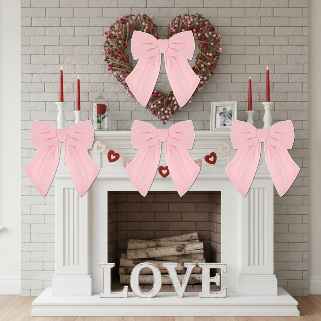 Riceshoot Velvet Bows - 5 Pcs Large 11'' x 16'' Pre-Tied Ribbon for Valentine's Gift Wrapping | Light Pink