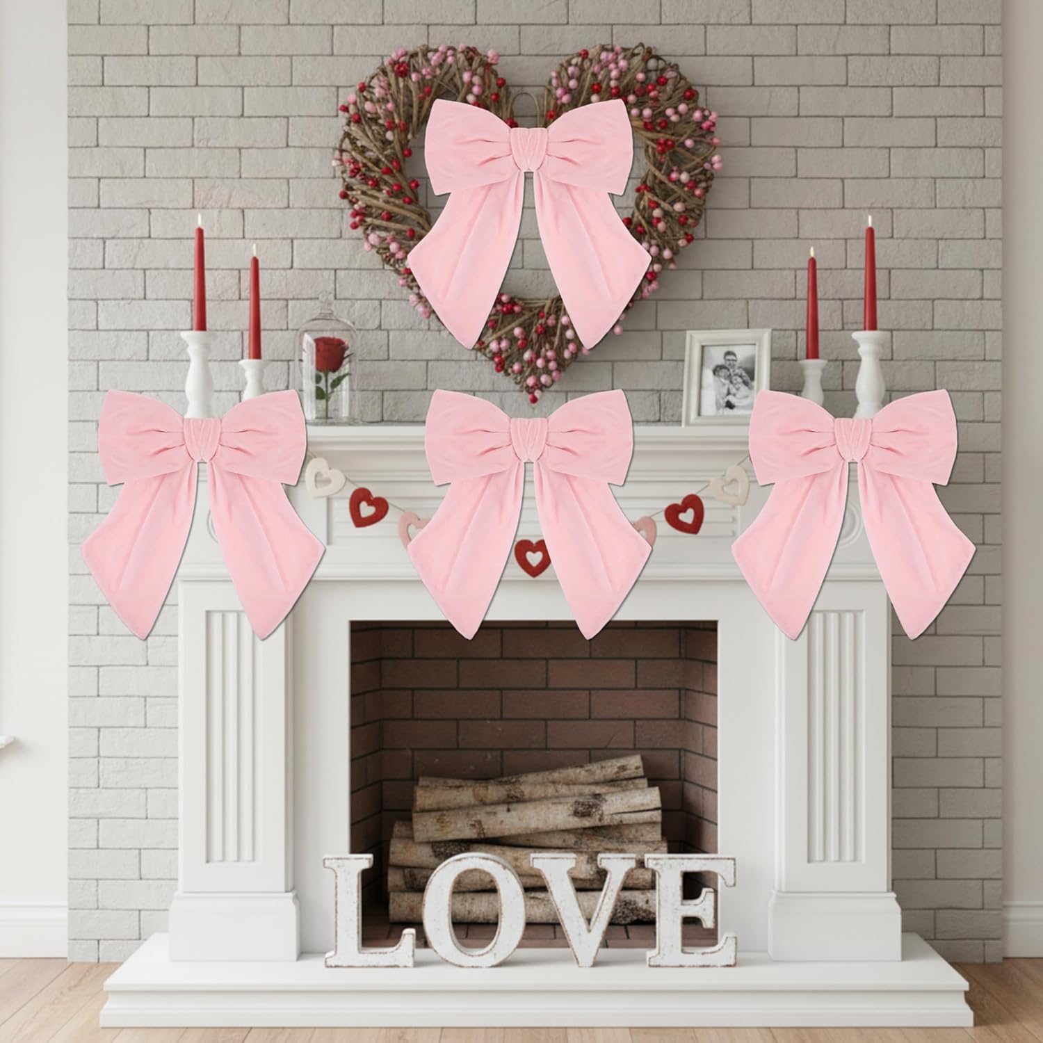Riceshoot Velvet Bows - 5 Pcs Large 11'' x 16'' Pre-Tied Ribbon for Valentine's Gift Wrapping | Light Pink