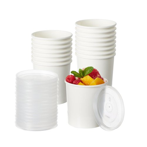 DealbyBox Disposable Kraft Paper Soup Cups with Lids, Paper Food Containers, Ice Cream Cups, To Go Bowls for Hot and Cold Food Combo Pack (250 Sets) (White with PP Lid, 16oz)