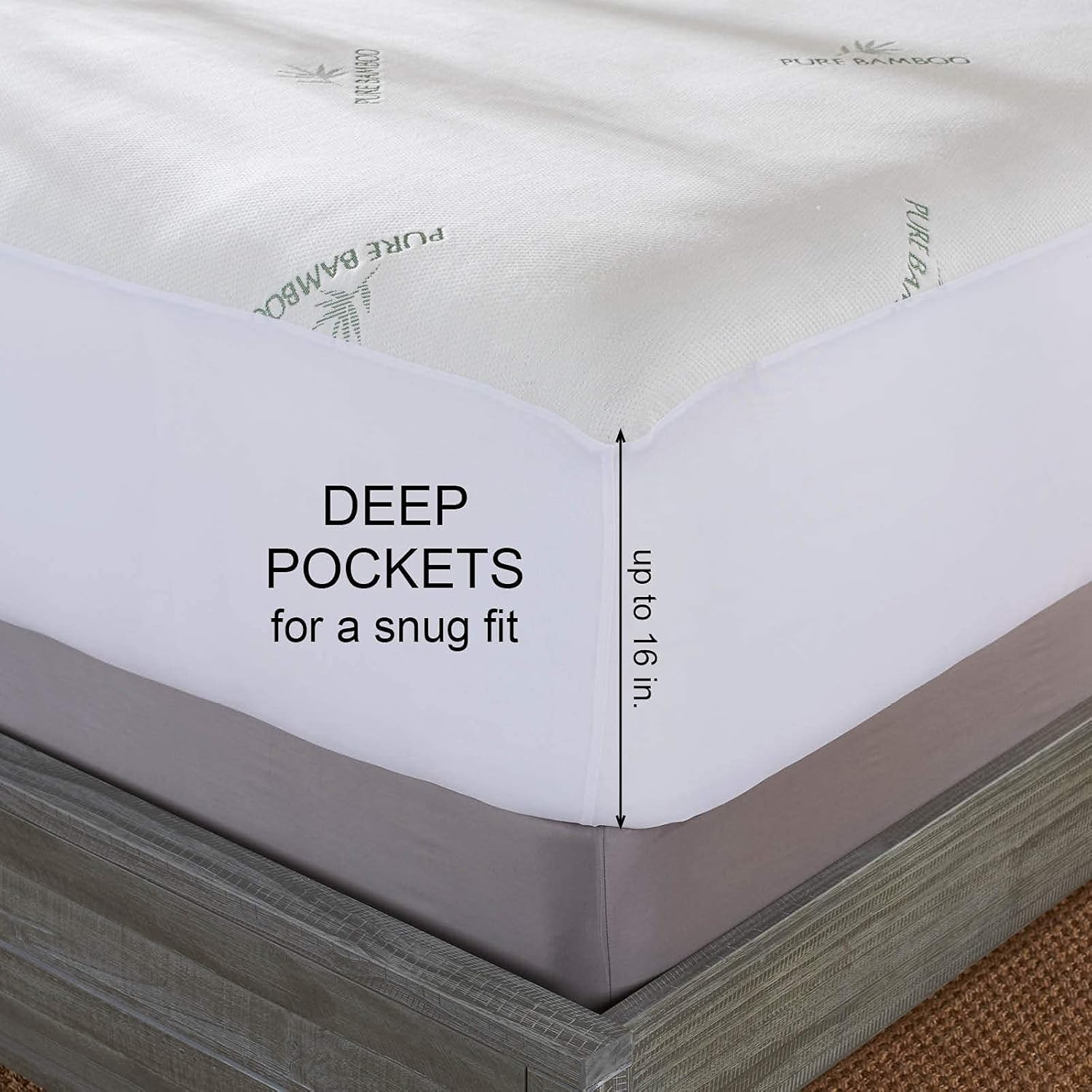 PURE BAMBOO Queen Mattress Protector - Waterproof, Breathable & Noiseless Cover for Moisture & Stain Protection