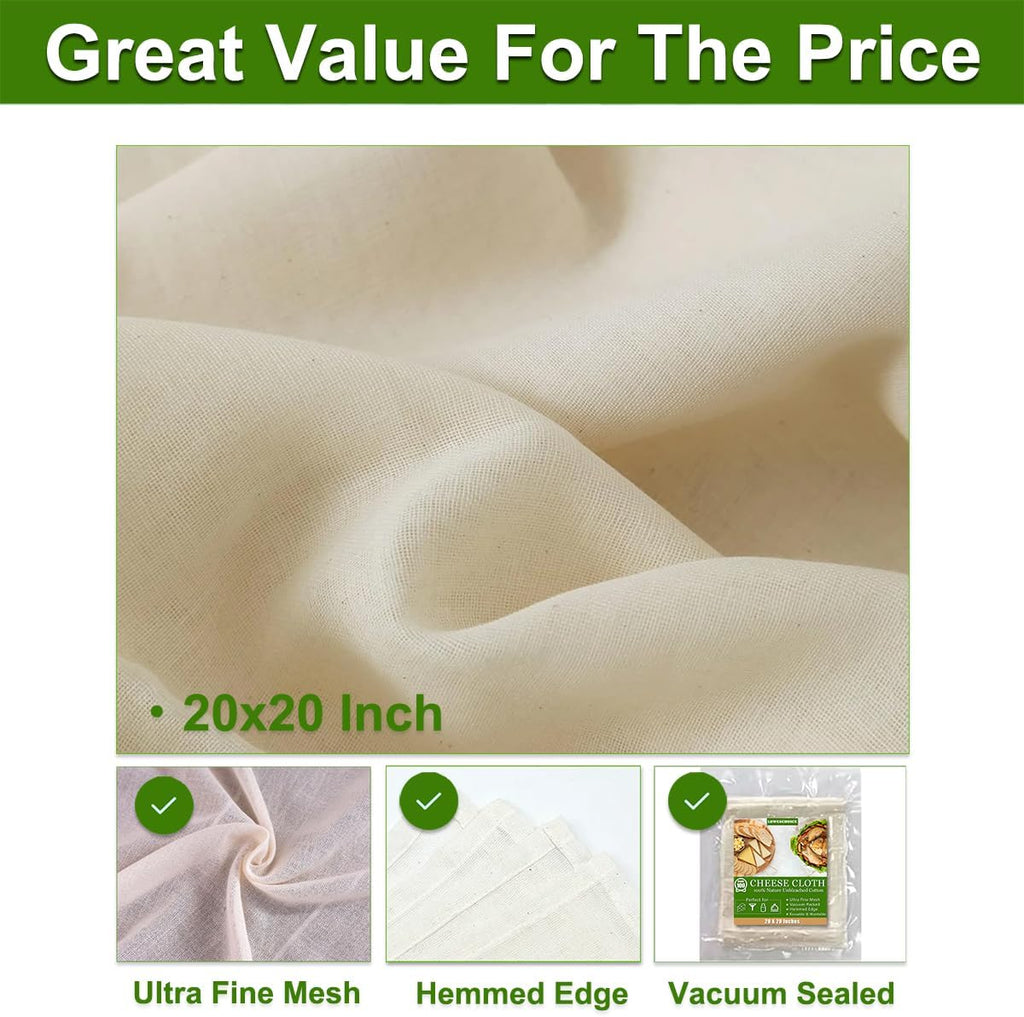 Ultra-Dense Cheesecloth by [Brand Name] - 100% Unbleached Cotton, 20x20 Inch, Perfect for Straining & Cooking