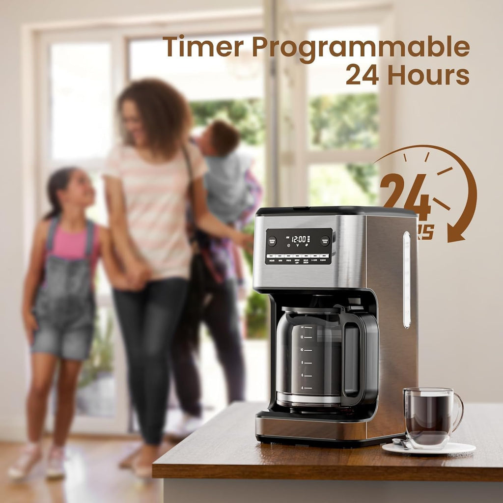 Skiennix 14-Cup Programmable Coffee Maker - Reusable Filter & Keep Hot Plate, Stainless Steel