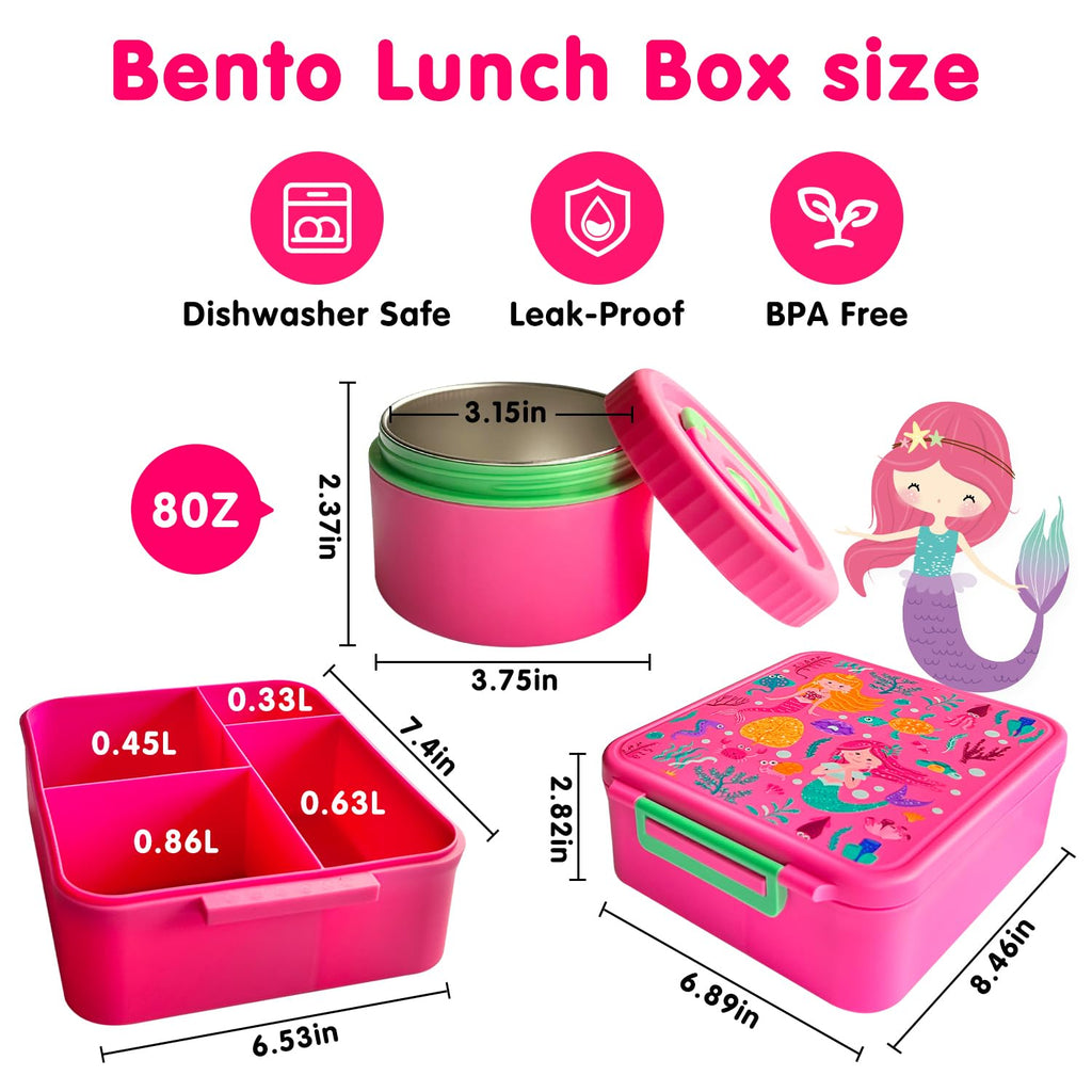 Kidz Bento Lunch Box with Soup Thermo, 4 Compartments Lunch Box Containers Leak proof, Insulated Food Jar for Travel Picnic