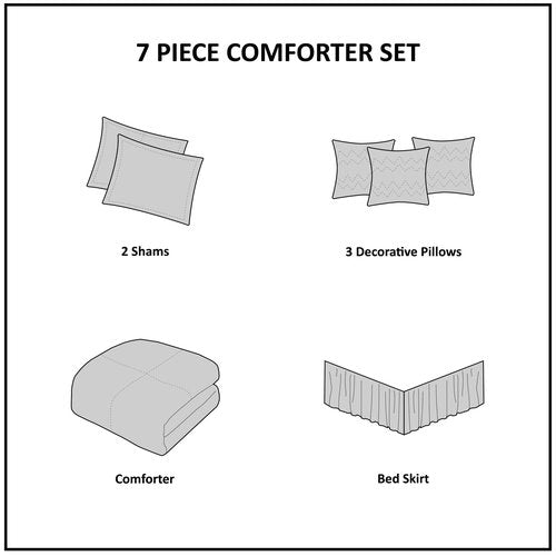 Madison Park Cozy Comforter Set Casual Modern Design - All Season Bedding, Matching Bed Skirt, Decorative Pillows, Collins, Suede Blue Grey King(104"x92") 7 Piece