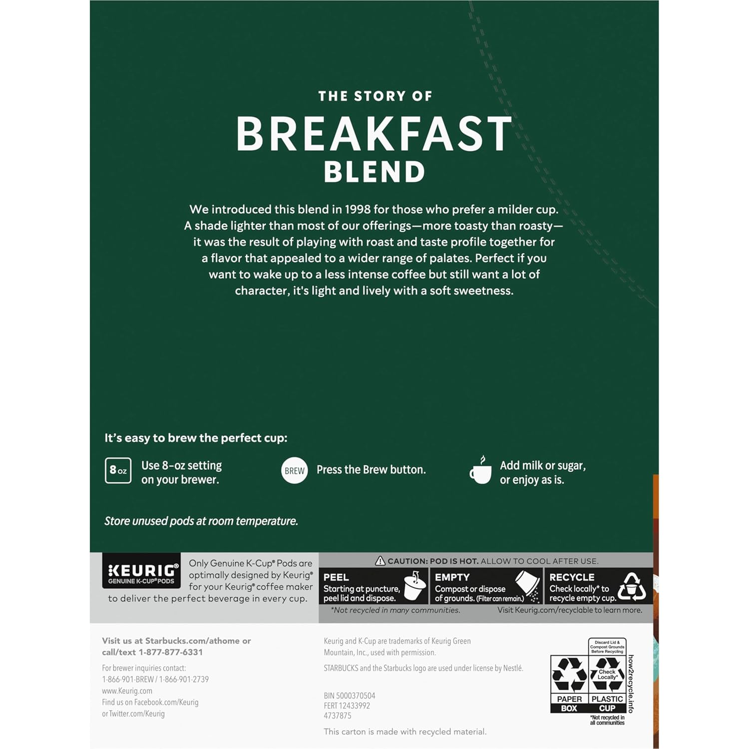 Starbucks K-Cup Coffee Pods - Medium Roast Breakfast Blend for Hot or Iced Coffee | 96 Pods