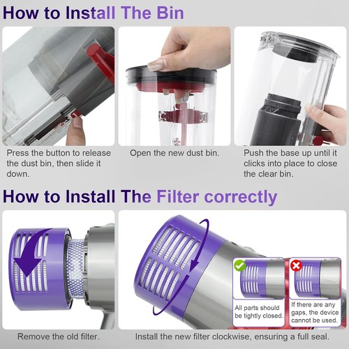 Dyson Large Bin Replacement & Filter - Compatible with V10 SV12 Animal/Absolute Models | No. 969509-01 & 969082-01