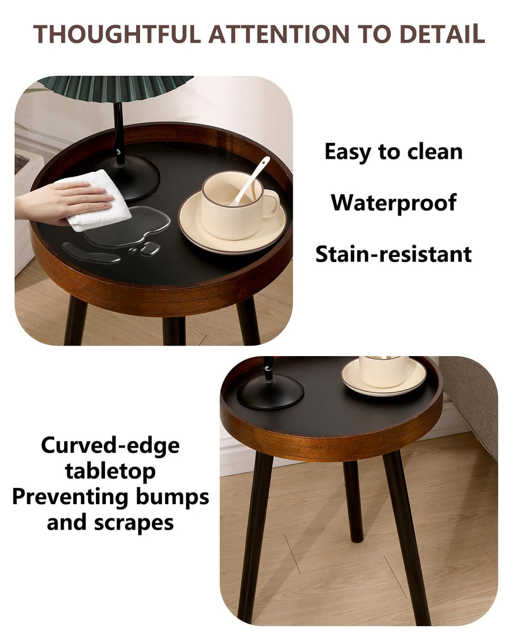 GTIWROTN Small Round Side Table, Solid Wood End Table with 3 Metal Legs, Modern Accent Table Circle Coffee Table for Living Room Bedroom Office and Small Spaces, 15.7 * 15.7 * 18 inch