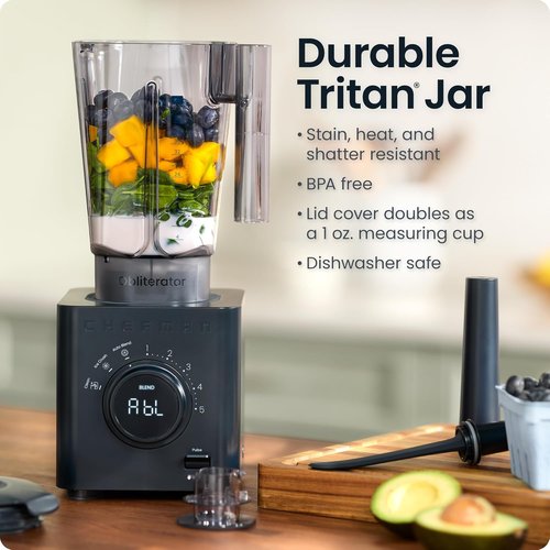 Chefman Obliterator 48 oz Countertop Blender - 1380W Power for Smoothies, Ice Crushing & Auto Blend Function