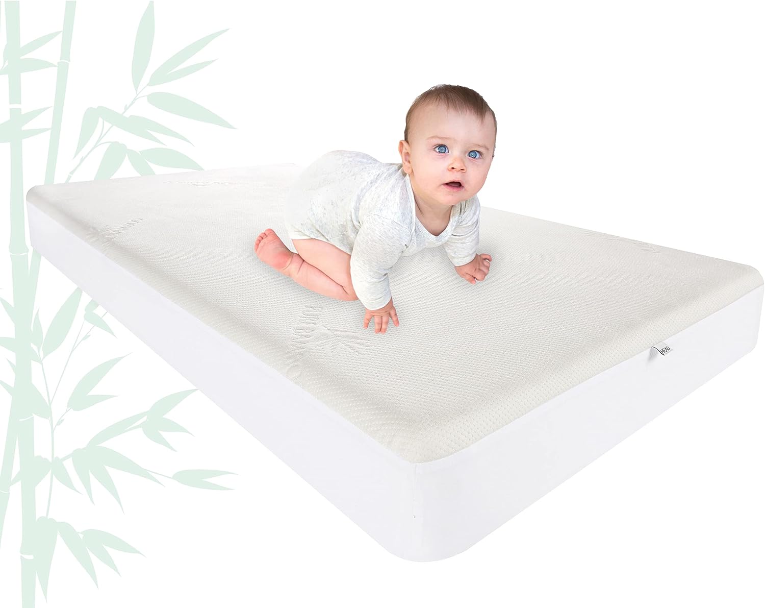 Pure Bamboo Waterproof Crib Mattress Protector - Breathable, Noiseless Cover Fits 52x28x6 Inch