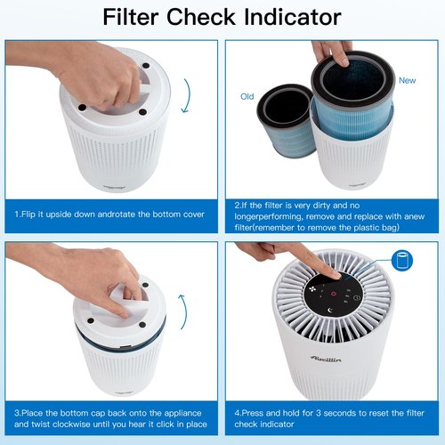 Aircillin Air Purifier AP070A & AP070B Replacement Filters, Efficiency Activated Carbon, High-efficiency HEPA Filter, 4 Pack
