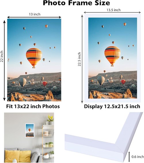 JCJMY 13x22 Picture Frame - White Wall Gallery Frame for Horizontal & Vertical Photos