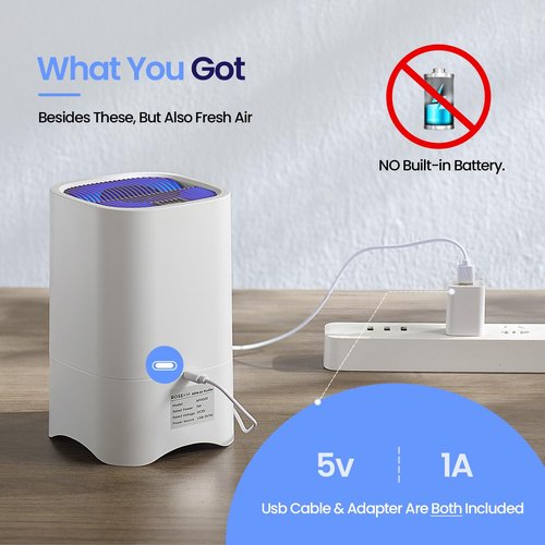 ROSEKM Small Air Purifiers for Home, Mini Air Purifier for Desktop, Bedroom, Office, Car, Room, Portable HEPA Air Purifier Air Cleaner for Smoke, Dust with Night Light