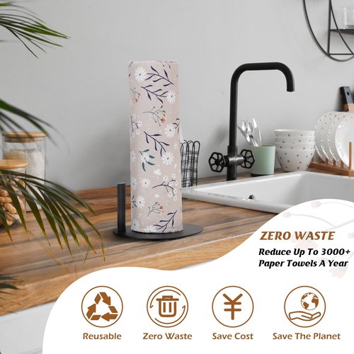 Poyday Paper Towels Washable Roll: 25Pack Cotton Cloth Paper Towels 11.8x11.8In Absorbent Soft Flannel Paperless Towels Alternative for Kitchen Reusable Napkins Zero Waste (Flower, Large)