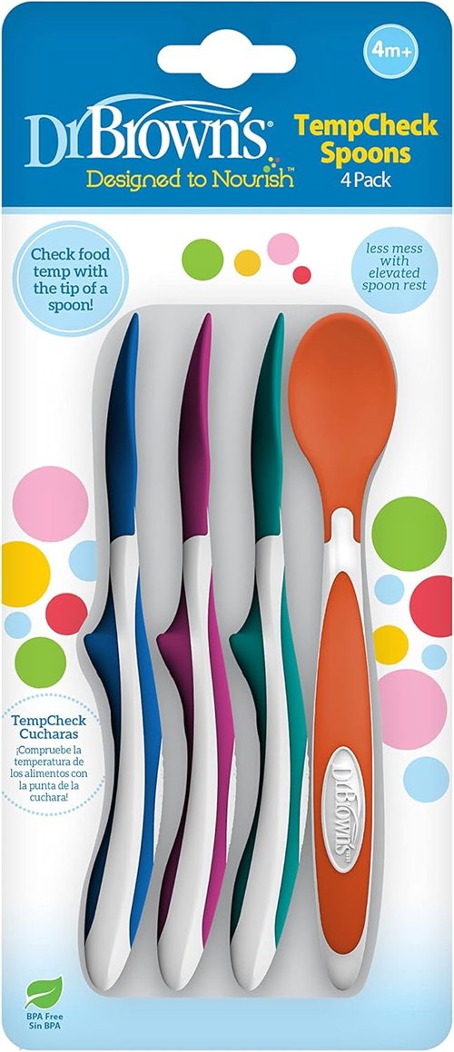 Dr. Brown's TempCheck Spoons - Designed to Nourish, 4-Pack in Blue for Easy Feeding