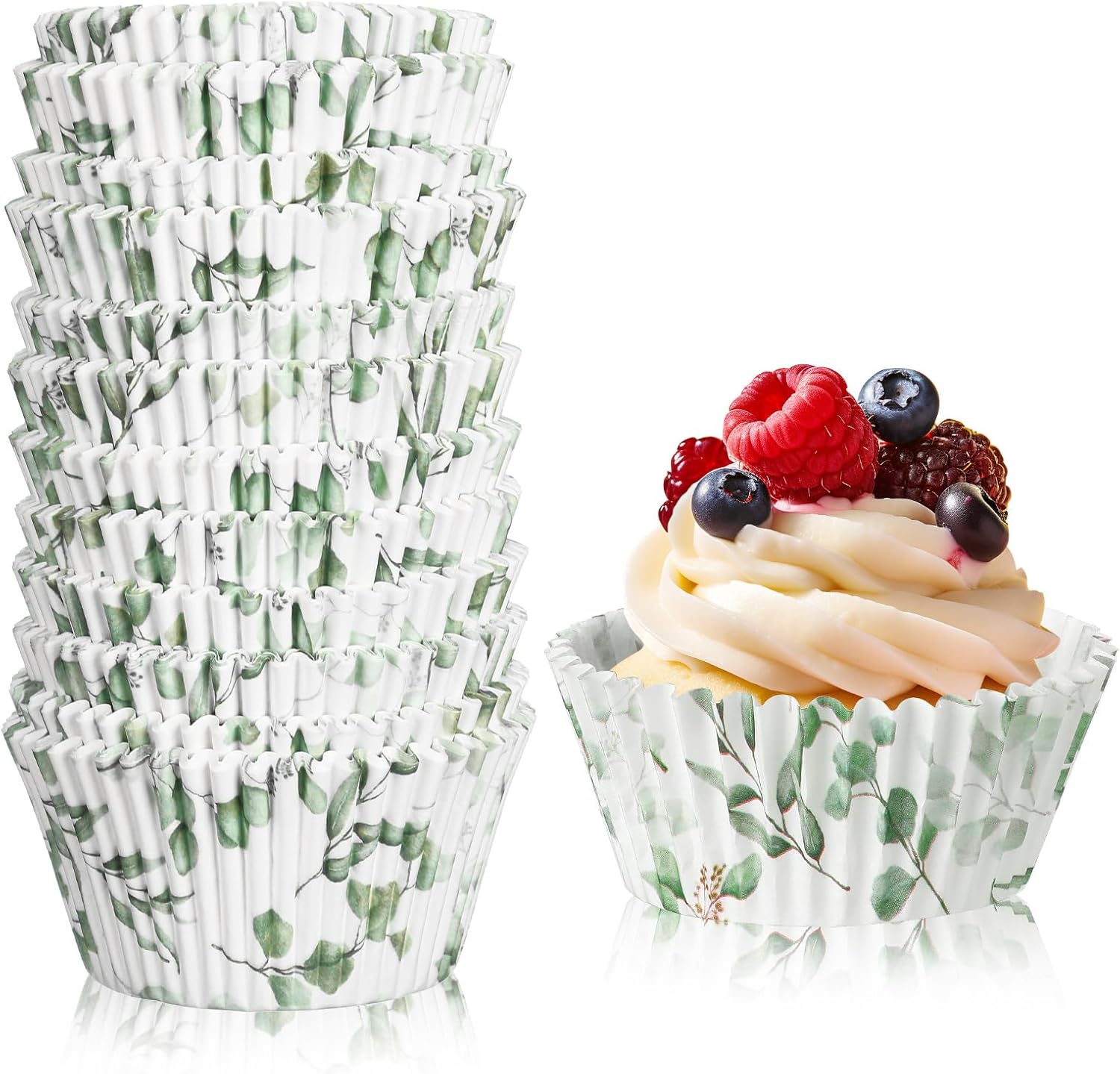 WILLBOND Greenery Cupcake Liners - 300 Count Baking Cups for Baby Showers & Birthday Parties