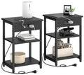 End Tables Set of 2 with Charging Station USB Ports, 3 Tier Tall Night Stand with Storage Shelves, Record Player Stand Narrow Side Table for Small Space Living Room Bedroom Office, Easy Assembly,Black