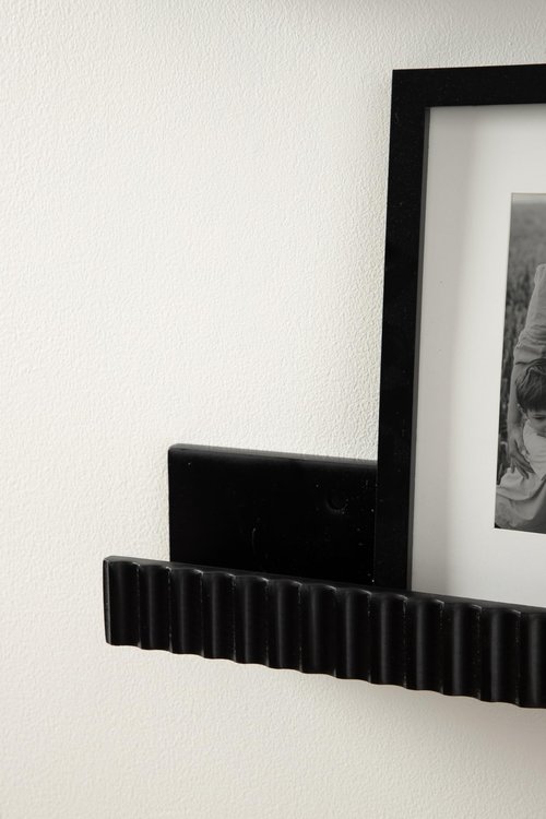 Kate and Laurel Furrow Modern Wood Photo Display Ledges; Set of 2; 24 Inches; Black; Scalloped Floating Picture Ledge Shelf Set with Lip for Use as Nursery Book Shelves or Gallery Wall Decor
