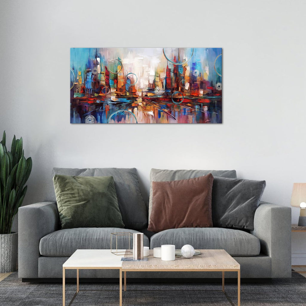 Artsbay Cityscape Abstract Canvas Wall Art City Skyline on Canvas Reflection Abstract Wall Art Decor for Bedroom Home Office Living Room Wall Decor