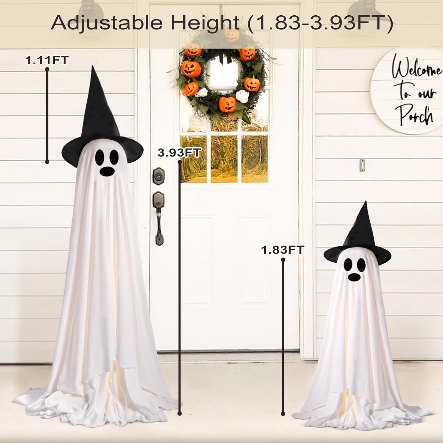 Skiennix Halloween Decorations - Light-Up Spooky Ghosts with LED Strips & Witch Hats | 2 Large Indoor/Outdoor Decor