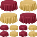 Buryeah 12 Pcs Round Burgundy & Gold Waterproof Disposable Tablecloths | 84 Inch for Parties