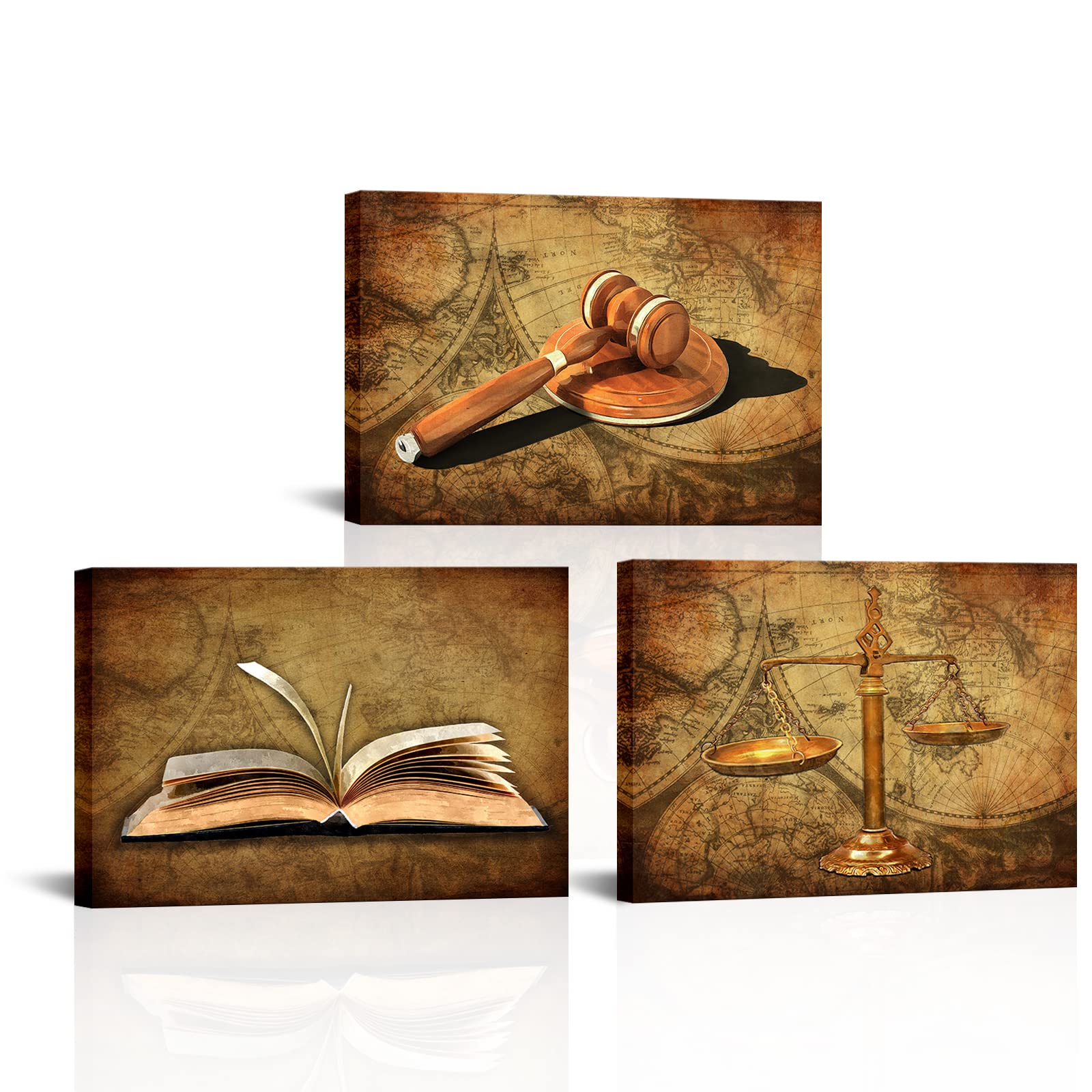 HOMEOART Scales of Justice Lawyer Office Decor Painting Judge Gifts Framed Canvas Prints Ready to Hang 16"x24"x3Pieces