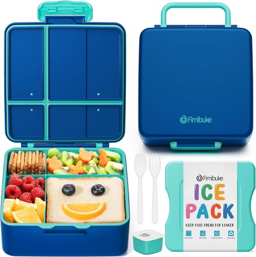Fimibuke Chill Bento Box - Leak Proof Toddler Lunch Box with Ice Pack | BPA Free, 4 Compartments, Utensils Included
