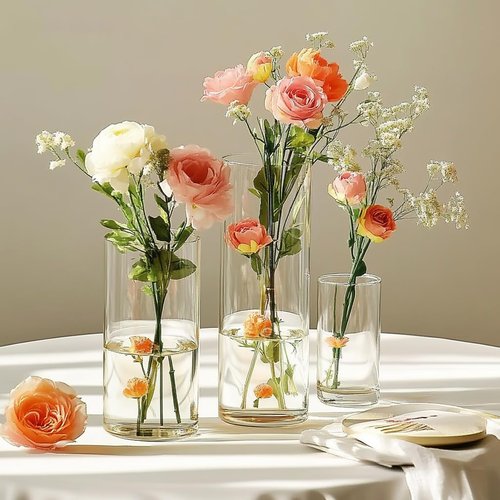 Zomiol Glass Cylinder Vase Set of 18 for Centerpieces, 4,4.7,6 inch Tall Clear Vase Bulk Floating Candle Holder for Wedding Table Home Décor and Party