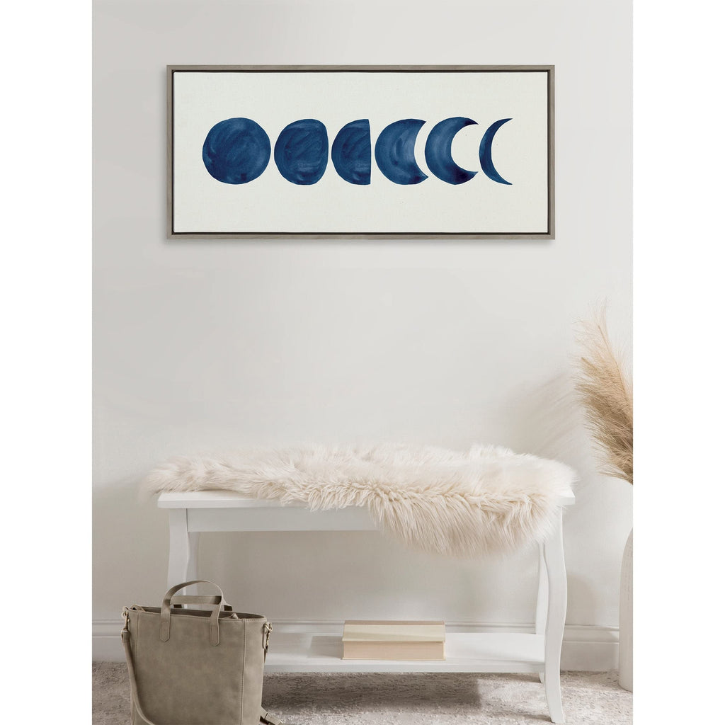 Kate and Laurel Sylvie Linear Moon Phases Framed Canvas Wall Art by Teju Reval of SnazzyHues; 18x40 Gold; Decorative Moon Art for Wall