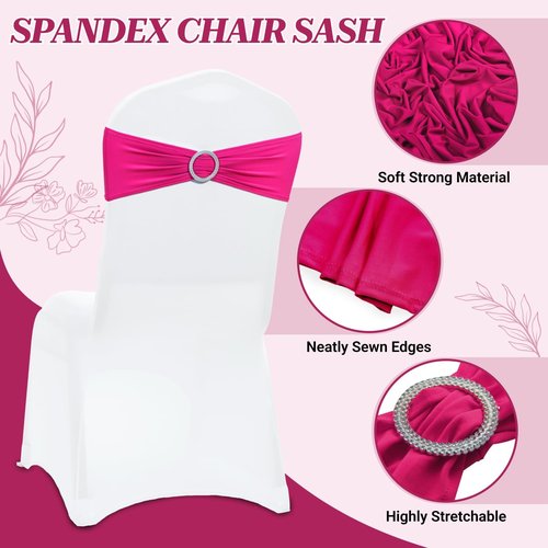 MDS Spandex Chair Sashes - Premium Stretch Covers with Buckle Slider for Weddings & Events | Pack of 50 - Magenta