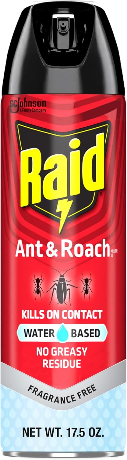 Raid Ant & Roach Bug Spray - Water-Based Insecticide Kills On Contact | 17.5 oz, No Greasy Residue
