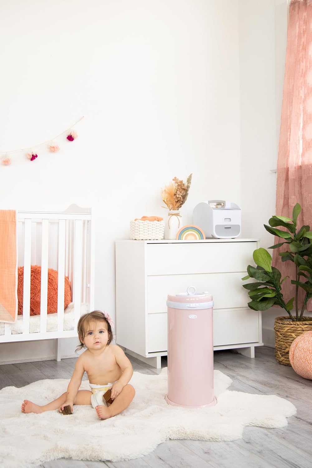 Ubbi Steel Diaper Pail - Odor Locking Design, No Special Bag Needed | Award-Winning Blush Pink