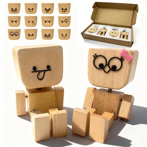 Shaking Feet Wooden Doll Couple, Shaking Wooden Man Figurine with 12 Changeable Magnetic Faces, Couples Gifts, Funny Cars Ornaments Wood Desktop Decor Gifts for Boyfriend Girlfriend, Valentines Day Gift