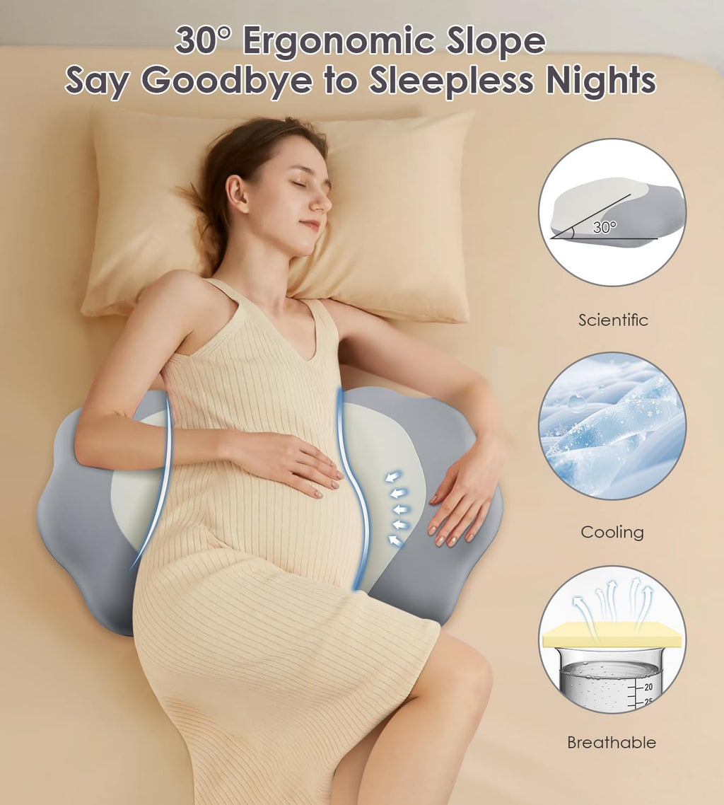 Skiennix Memory Foam Pregnancy Pillow - Adjustable Maternity Support for Side Sleepers | Comfortable Back & Belly Relief