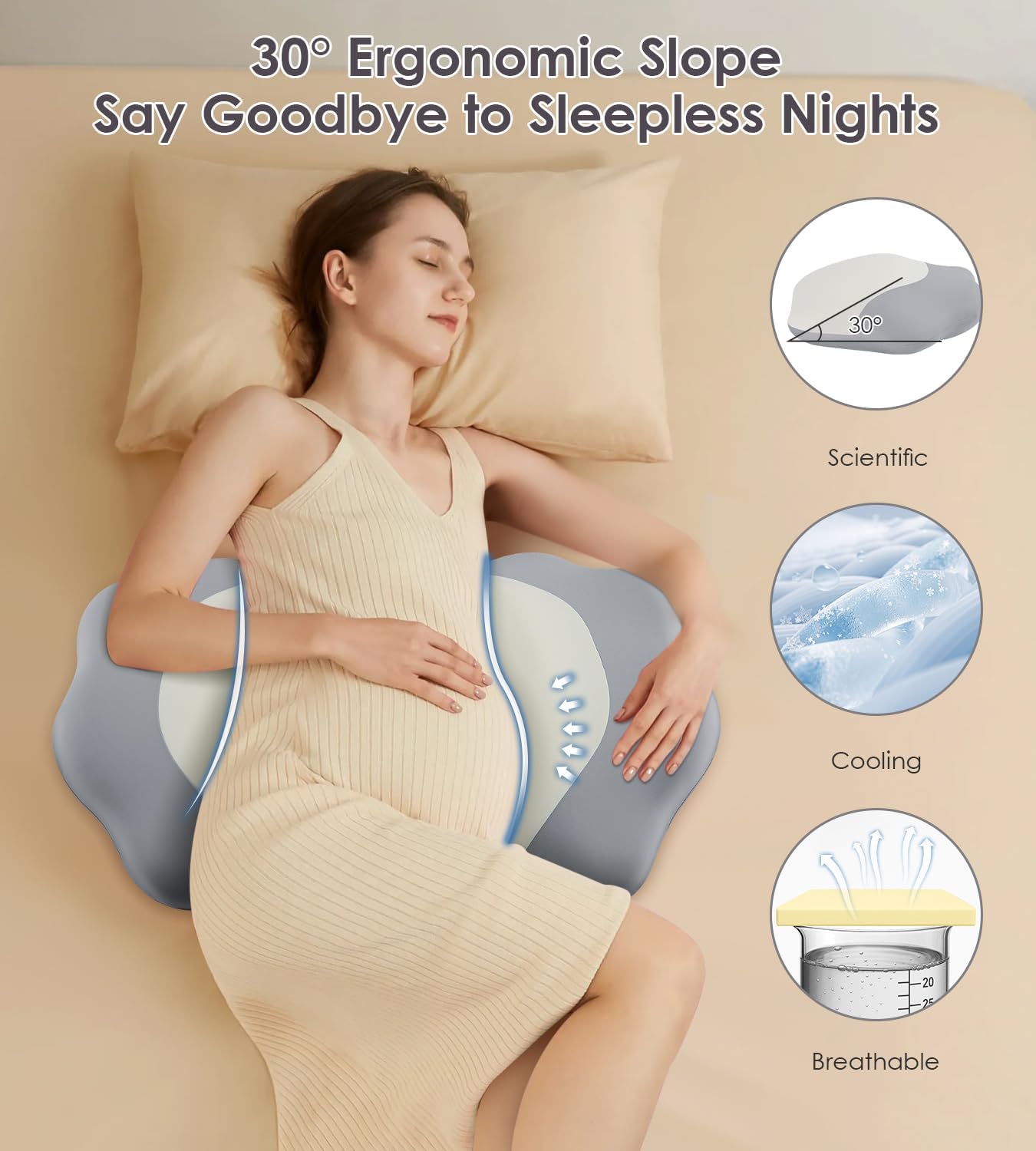 Skiennix Memory Foam Pregnancy Pillow - Adjustable Maternity Support for Side Sleepers | Comfortable Back & Belly Relief