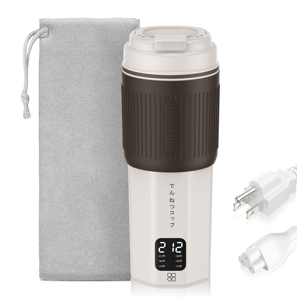 QianShouYan Travel Kettles 13oz 300W with 6 Temperature Control Small Portable Kettles, Overheat Protection Electric Kettle, Stainless Steel Leakproof Design Small Kettle for 110V to 240V