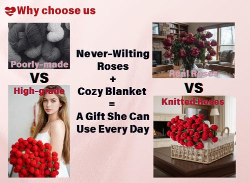 SST Bouquet Blanket, Crochet Rose Flowers Blanket Bouquet with Gift Bag for Valentine’s Day, Wedding, Mother’s Day, Birthday, Home Decor Gift for Her, Mom, Women
