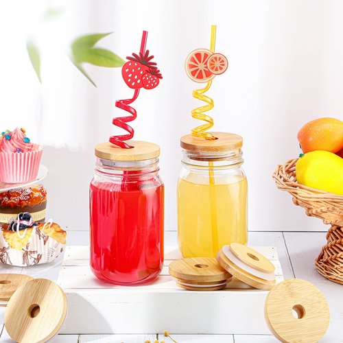 Cunhill 80 Pieces 70mm Bamboo Jar Lids Bulk with Straw Hole for Glass Cups Reusable Mason 2.76 Inch Wooden Lids with Silicone Ring for Beer Can Cups Regular Mouth Drinking Jars