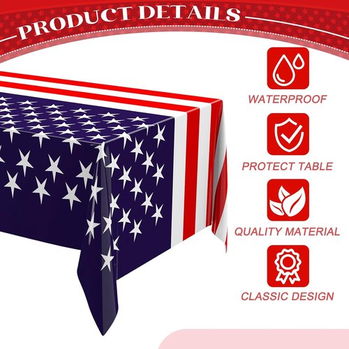 Newwiee Patriotic Tablecloth - American Flag Design | Disposable 54x108 Inch Rectangle (6 Pcs)