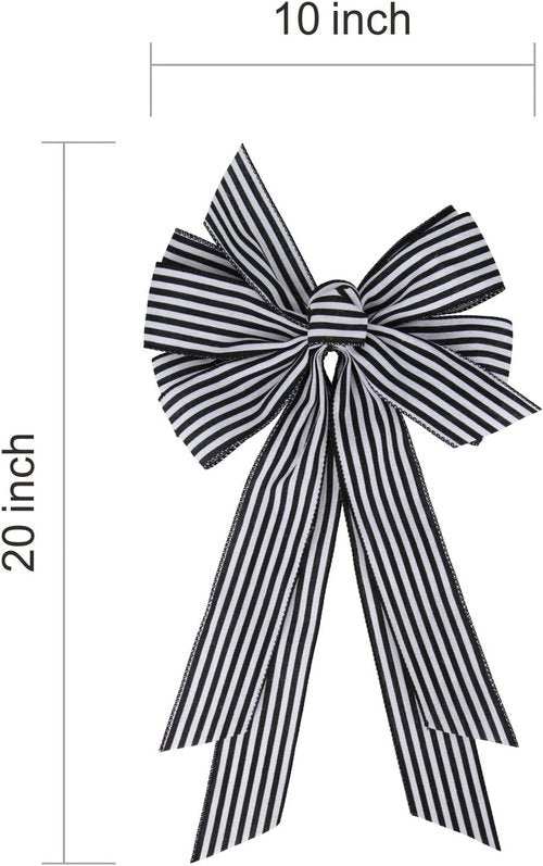Meseey Large Black and White Striped Ribbon Bow - 20 x 11 Inch Farmhouse Wreath Decor & Tree Topper