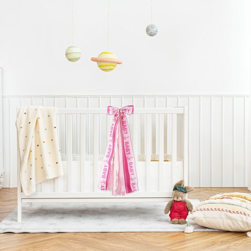 NUVCELKA Baby Girl Welcome Home Wreath Bow, 27.5" Large Pink 11-Layer Ribbon Door Hanger with Metal Clip for Front Door Baby Shower Nursery Decor