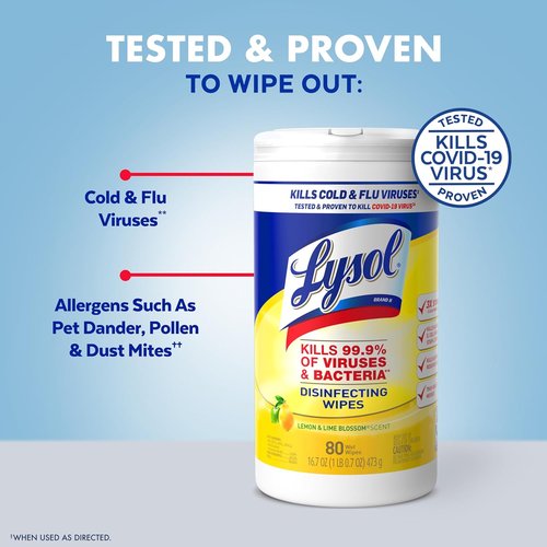 Lysol Disinfecting Wipes - All-Purpose Multi-Surface Cleaner | Lemon & Lime, 80 Count Bundle