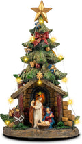 VISFLAIR 12'' Lighted Nativity Scene - Musical Holy Family Figurines with LED Lights for Holiday Decor
