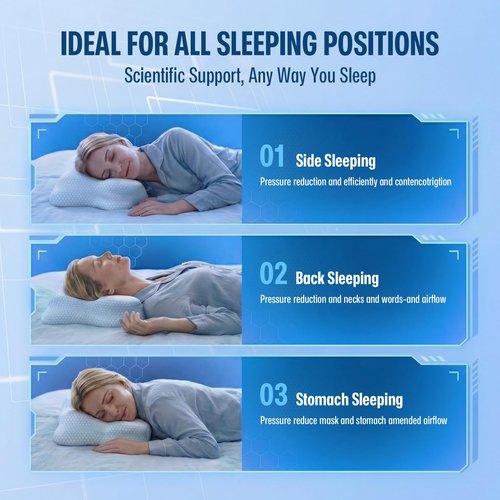 Cervical Neck Pillow - Memory Foam Pillow for Pain Relief Sleeping, Ergonomic Neck Support Contour Pillows for Side Back Stomach Sleepers,Orthopedic Breathable Pillowcase (Blue White)