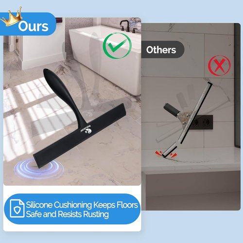 Bold Handle Shower Squeegee by [Brand Name] | 11" Anti-Rust Silicone for Glass Doors - Ergonomic Design, Black
