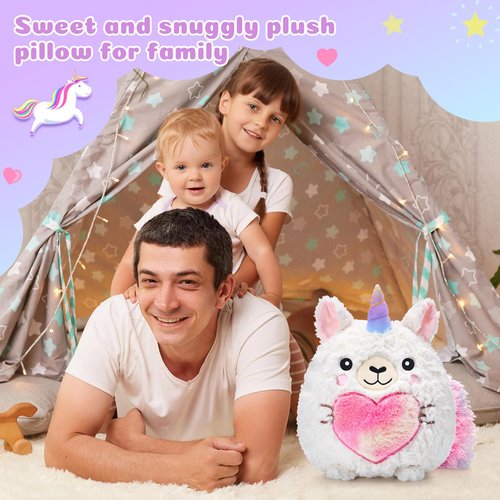 Leyndo Cute Unicorn Plush Pillow 14 Inch Llamacorn Stuffed Animal, Soft Pink Plush Toy Gift for Girls, Birthday Anniversary Easter Gift