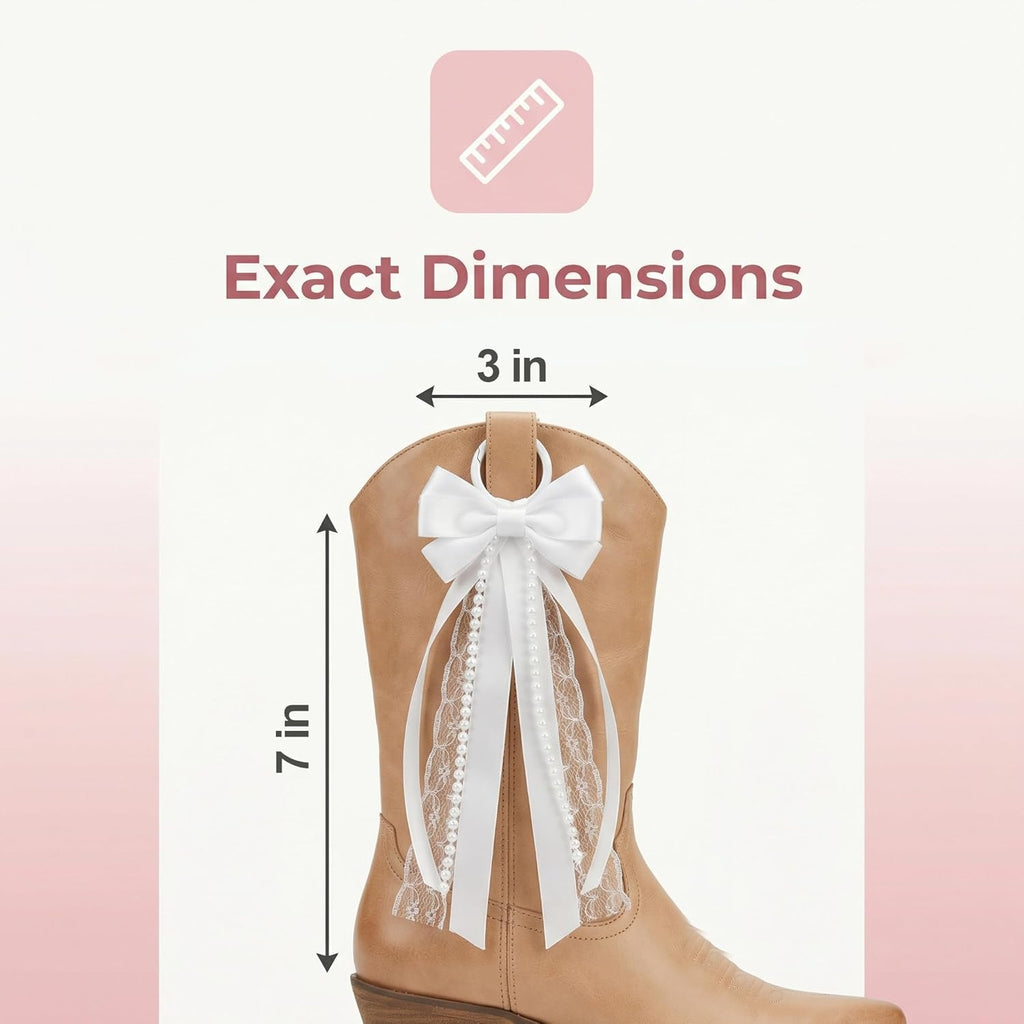 Skiennix White Boot Bows - Satin Ribbon Cowboy Bow Decor for Women | 2 Pcs Holiday Shoe Accessories