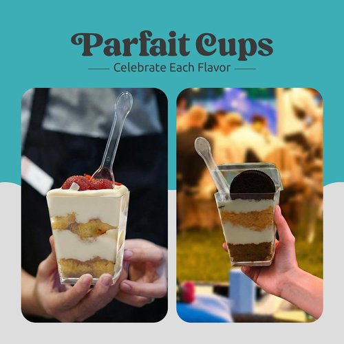 Sammray 200 Pack 5 oz Plastic Dessert Cups with Lids and Spoons – Plastic Parfait Cups for Appetizer and Desserts be it, Mousse, Tiramisu, Pudding, or salads - Perfect for Parties