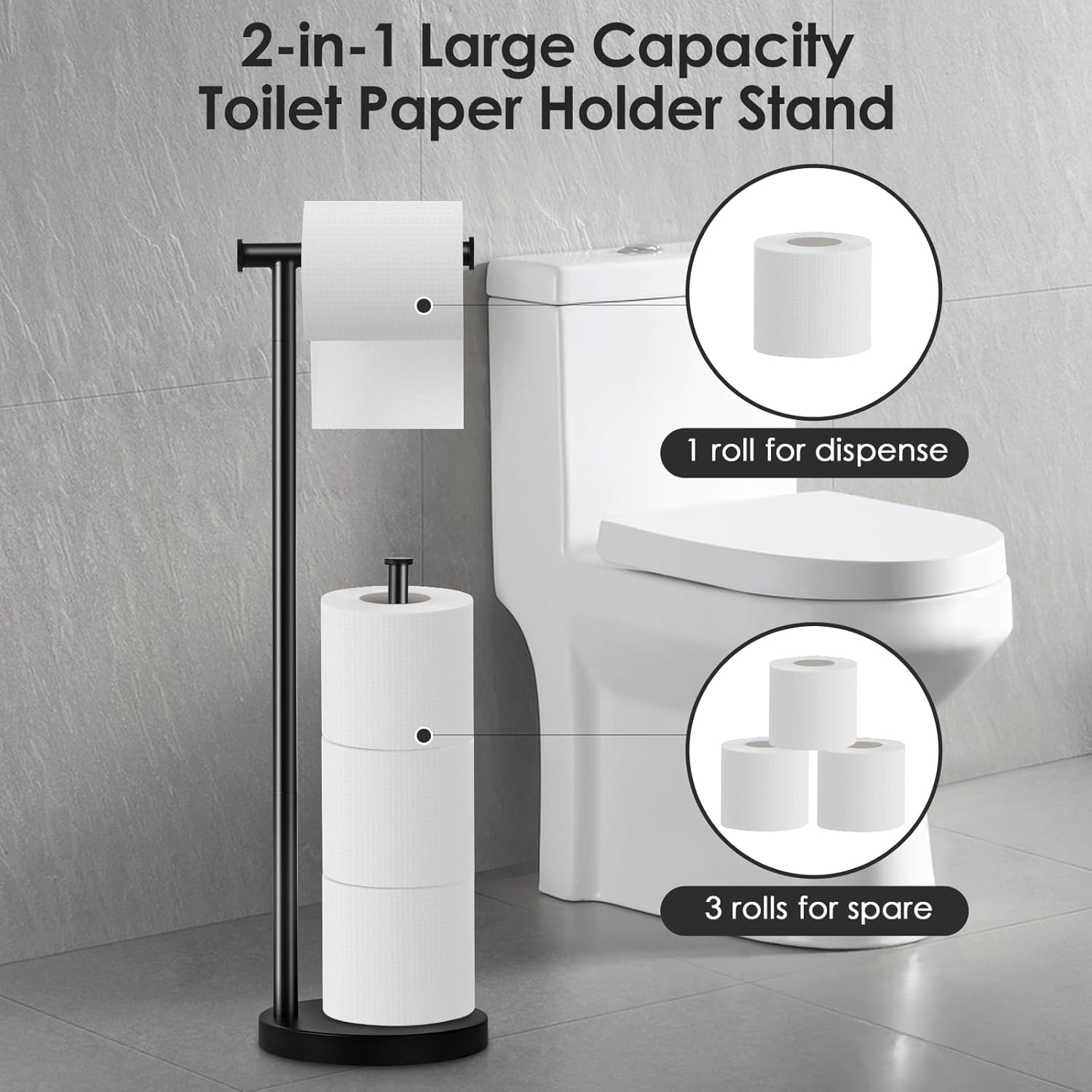 Regine Switzerland Toilet Paper Holder Stand - Rustproof Free Standing Design with Large Reserve Capacity